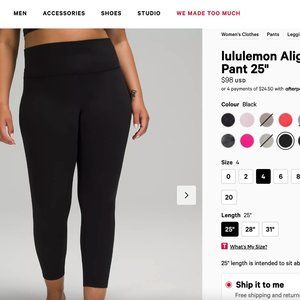 Lululemon Align Pant 25" Black